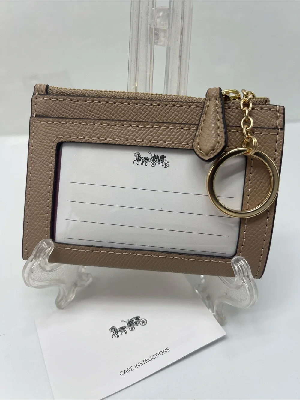 Coach Mini Skinny Crossgrain Leather Id Card Zip Closure Case M/Taupe NWT